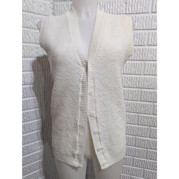 Sweet Tree Women's Vintage M Textured Acrylic Knit White 70's Sweater Vest - Picture 1 of 9